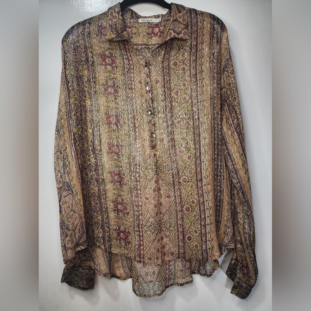 Bohemian Patterned Button-Up Blouse - image 1